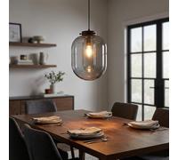Lampe à suspendre Lampe de salle à manger verre fumé Lampe de table à manger noire H 140 cm