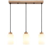 Suspension, plafonnier, applique, bois, marron, verre opale, 3 lumières, H 120 cm
