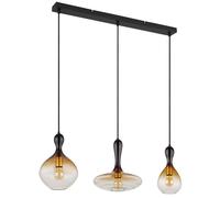 Lampe à suspendre Lampe de table à manger 3 flammes Lampe de salon, verre ambre clair or, 3x E27, LxH 101,5 x 120 cm