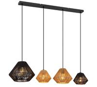 Lampe à suspendre Lampe de table à manger 4 flammes cordes naturelles noir beige Lampe de salon, 4x E27, LxH 103 x 120 cm
