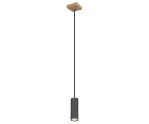 Lampe à suspendre Lampe de table à manger Suspension, Lampe à suspendre moderne, suspension avec élément en bois, métal, graphite, rond, 1x douille GU10, LxlxH 9x9x120 cm