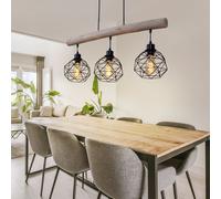 Lampe Suspendue Holzleuchte Suspension Luminaire de Salon 3x E27 Cage H 120 CM
