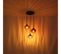 Lampe à suspendre LED 3 flammes Lampe de salle à manger Lampe à suspendre rétro en verre Lampe de salon, rouge ambre bleu, 3x 7W 806Lm blanc chaud, DxH 45 x 150 cm