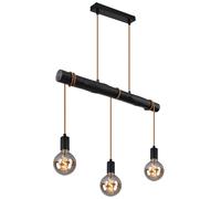 Lampe suspendue table à manger suspension lampe de salon noire moderne, lampe en bois 3 lampes corde réglable en hauteur, métal, 3x douille E27, LxlxH 60x5x120 cm