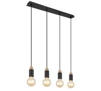 Lampe à suspendre LED Lampe de table à manger 4 flammes Lampe en bois Lampe de salon, bois métal brun foncé noir, 4x 7W 4x 806lm blanc chaud, LxH 75 x 120 cm