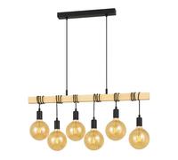 Lampe à suspendre LED Lampe de table en bois Lampe à suspendre réglable en hauteur Lampe de salon, grands filaments LED, 6x 4W 6x 320lm blanc chaud, LxH 100 x 191,5 cm