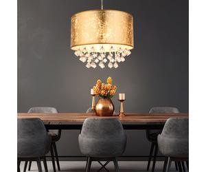 Lampe à suspendre LED or Lampe à suspendre de table à manger cristal Lampe de salon, textile, 7W 560lm blanc chaud, DxH 40 x 140 cm