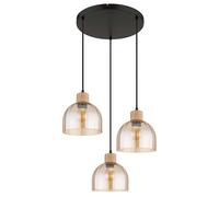 Lampe à suspendre Métal noir mat Verre ambre Bois 3xE27 H 130 cm
