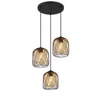 Lampe à suspendre noire et dorée Lampe à suspendre à 3 feux Lampe de salle à manger Abat-jour en treillis, métal, 3x E27 douilles, DxH 39,4 x 150 cm