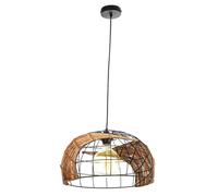 Lampe à suspendre plafonnier lampe de salon lampe de salle à manger herbe tressée, métal noir naturel aspect grille, 1x LED 7W 806Lm blanc chaud, H 150 cm