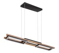 Lampe à suspendre Plafonnier Salon Lampe en bois Suspension LED Lampe de table, 3 niveaux d'éclairage, aspect bois métal noir, 30W 1000lm blanc chaud, H 120 cm