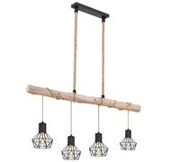 Lampe à suspendre poutres en bois naturel Lampe à suspendre cage noire Lampe à suspendre bois style campagnard, noir, 4x LED 7W 806Lm blanc chaud, LxLxH 100x15x120 cm