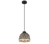 Lampe à suspendre Salon Lampe à suspendre Bambou Lampe de salle à manger brune Boho Lampe en bois tressée ronde, métal noir mat, 1x douille E27, DxH 20x120 cm