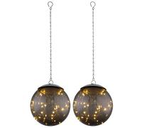 Lampe à suspendre solaire Lampe solaire suspendue fumée Lampe solaire sphérique, 20x LED blanc chaud, DxH 15x50 cm, set de 2 pièces