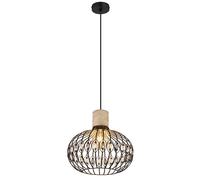 Lampe à suspendre Travertine pierre métal noir mat cristaux D 38 cm
