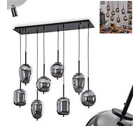 Lampe à suspendre Verbania, plafonnier à 8 flammes en métal/verre noir/chrome, lampe à suspendre moderne avec abat-jour en verre, 8 x E14 douille, hauteur max. 120 cm, sans ampoules