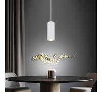 Suspension scandinave Lampes suspendues Salon Moderne Suspension à une flamme, métal blanc MDF aspect bois, 1x douille GU10, LxlxH 10x10x120 cm