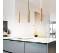 Lampe à suspension en acier noir, lampe à suspension en bois naturel, lampe à suspension cylindrique noire moderne, en acier avec bois de couleur naturelle, 3x GU10, PxH 8x100 cm