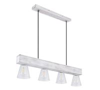 Lampe à suspension en bois, lampe de table à manger, lampe suspendue de salon, verre avec bulles d'air, réglable en hauteur avant le montage, 4x E27, LxH 84x120 cm