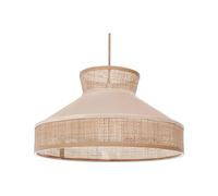 Lampe à Suspension en Rotin et Velours Abat-Jour Conique Ton Naturel et Beige Ba