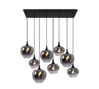 Lampe à suspension lampe à suspension salon lampe à suspension salon lampe de table à manger abat-jour en verre fumé, métal noir, douilles 8x E27, LxlxH 105x45x120 cm