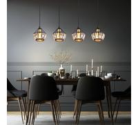 Lampe à suspension lampe à suspension suspension lampe de salon, 4 flammes, cristaux de verre métal noir, 4x douilles E14, LxPxH 73x12,5x150cm