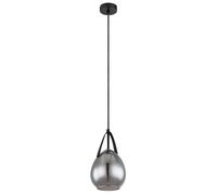 Lampe à suspension, lampe de salle à manger, suspension moderne, abat-jour aspect verre fumé, métal, noir, mat, 1x douille E27, DxH 15x120 cm