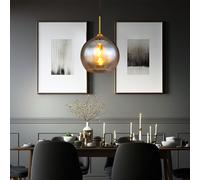 Lampe à suspension Lampe de table à manger Boule de verre ambre Lampe de salon laiton, 1x E27, DxH 25x120 cm
