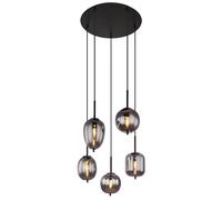 Lampe à suspension lampe de table à manger lampe à suspension en verre fumé lampe de salon 5 flammes, métal noir, 5x E14, DxH 57,5x150 cm