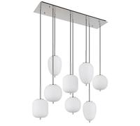 Lampe à suspension, lampe de table à manger, lampe à suspension, lampe de salon, 8 flammes, métal nickel mat, verre opale, 8x E14, LxH 102,5 x 120 cm