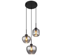 Lampe à suspension lampe de table à manger lampe de salon en verre fumé lampe suspendue 3 flammes, métal noir, 3x E27, DxH 38x120 cm