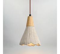 Lampe à Suspension Lampe Suspendue Japonaise Conique Rustique En Béton avec Accents En Bois Style Industriel pour Îlot de Cuisine Bar Salle à Manger Chambre (16 cm/6,29 Po)