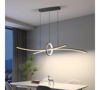 Lampe à suspension LED 110 cm - Lustre de table à manger moderne - Plafonnier à intensité variable avec télécommande - Lampe à suspension réglable en hauteur pour salon, table à manger (Noir) LWX