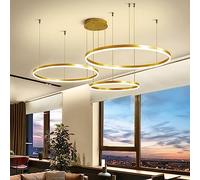 Lampe À Suspension LED Lampe De Salon Moderne Lustres 3 Cercles Pendentif Réglable À Distance Suspendue Réglable En Hauteur Table À Manger Plafonnier Aluminium Rond Acrylique Éclairage Plafond ( Color
