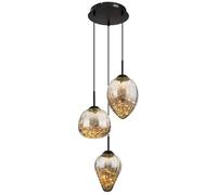 Lampe à suspension LED lampe de table à manger lampe de salon en verre fumé lampe suspendue 3 ampoules, métal, 24W 1409lm blanc chaud, DxH 39 x 120 cm