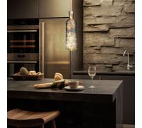 Suspension LED lampe suspendue plafonnier lampe de salon guirlande lumineuse décorative, corde de chanvre verre couleur fumée, 3000K blanc chaud, H 174 cm