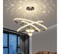 Lampe à suspension LED moderne 120 W - Lustre de salle à manger à projection d'étoiles à hauteur réglable - Plafonnier à intensité variable pour salon, chambre à coucher, cuisine - Design noir