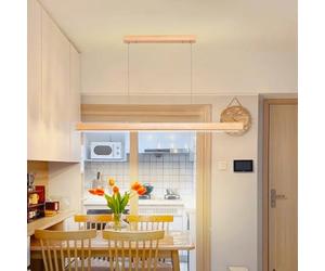 Lampe à suspension LED table à manger lampe à suspension en bois Full Spectrum Bureau réception Bar lampe à suspension LED one word Restaurant suspension (Couleur du bois (spectre complet), 150cm)