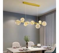 Lampe à Suspension linéaire à 8 lumières - Lustre LED linéaire à Tube Mince doré Vintage avec Ficelle en Verre à Filament - Lampe à Suspension au Plafond pour îlot de Cuisine de Ferme à intensité var