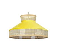Lampe à Suspension Lumière Douce Abat-Jour en Coton Rotin Naturel et Jaune Batal
