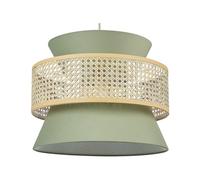 Beliani Lampe à Suspension Lumière Douce Abat-Jour en Coton Rotin Naturel et Vert Luyano