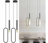 Lampe à suspension moderne à double tête avec design circulaire pour chambre à coucher Lustre de plafond à tube long de style nordique avec hauteur réglable LED 14W Suspension pour salon Éclairage