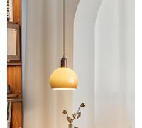 Lampe à Suspension Moderne avec Globe en Verre Jaune Ambré Et Ampoule LED à Intensité Variable (3 Couleurs) Hauteur Réglable Idéale pour Une Table de Chevet Un Îlot de Cuisine Ou Un Coin Repas