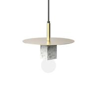 Lampe à Suspension Moderne Géométrique Ronde en Forme de Disque Doré Bloc de Pierre Terrazzo Globe en Verre Sphérique Lampe Suspendue Réglable Luminaire de Plafond Contemporain pour Salle à Manger B