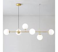 Lampe À Suspension Moderne Lampe Suspension Nordique E27*6 Lampes Suspendues Plafond Verre Boule Blanche Luminaires Suspendus Dorés Lustre Restaurant Îlot De Cuisine Lampe Suspendue Suspension