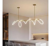 Lampe à Suspension Moderne LED Dimmable Design Wave - Lustre Linéaire pour Restaurant et Cuisine avec Télécommande (Or, L150CM)