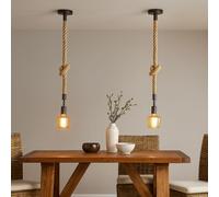 Lampe à suspension noire Lampe de salon Maritim Esstisch Lampe à suspension, corde de chanvre Moderne, métal mat rond, 1x douille E27, DxH 12x127 cm, 2er Set