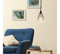 Lampe à suspension noire pour salon, table à manger moderne, abat-jour en verre, gouttes, métal, fumée noire, 1x E14, DxH 13x120 cm