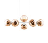 Lampe à suspension réglable en hauteur Lampe de table à manger Lampe à suspension 8 flammes Lampe de salon, boules de verre ambre, 8x E27, LxH 100 x 150 cm