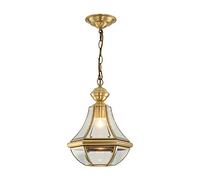 Lampe à suspension rétro de style campagnard de ferme avec mini lustre en verre transparent, luminaire suspendu pour îlot de cuisine, plafonnier vintage finition laiton, verre transparent 26x28 cm